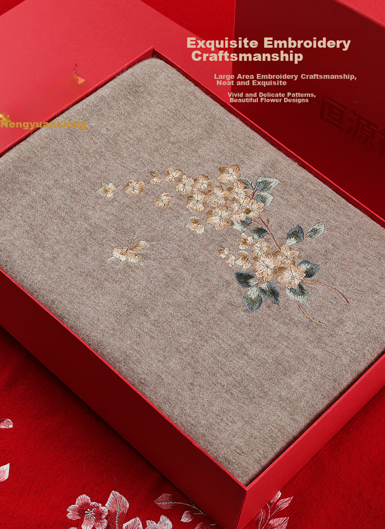 Hengyuanxiang 100% Wool Scarf for Women, Autumn And Winter Warm Neck Warmer, Embroidered Shawl, Gift for Mom And Elders, Mid-Autumn Festival Birthday Present 3
