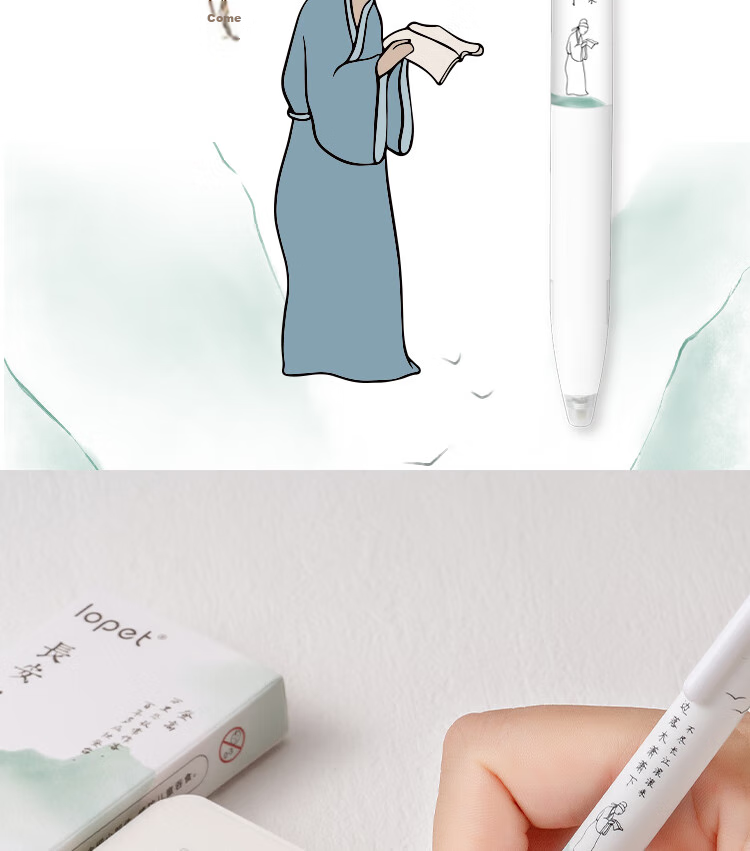 LOPET Stationery Non-Slip Retractable Gel Pen, Stylish Design, 0.5mm Black Ink, Quick-Drying Signing Pen, Student Exam Writing Pen LT-1335 [Chang'an · Du Zimei] 6
