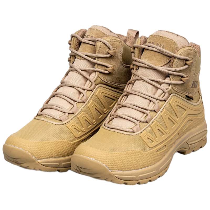 3514 Mid-Top Outdoor Shoes for Men, Breathable, Wear-Resistant, Non-Slip, Shock-Absorbing Sports Shoes, Hiking Boots, Mountain Climbing Boots, Sand Color, Size 44