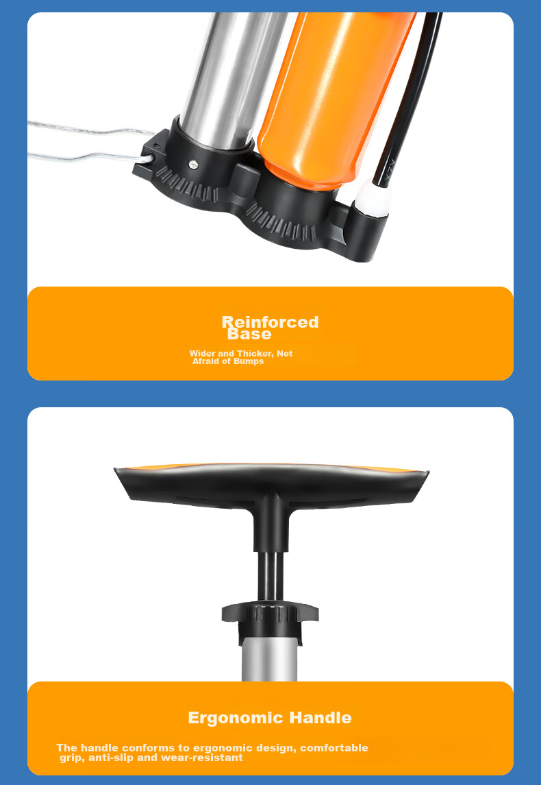 FOREVER Bicycle Pump, Suitable for Basketball, Electric Bikes, Motorcycles, Universal Stainless Steel High-Pressure Pump with Pressure Gauge And Air Hose 19