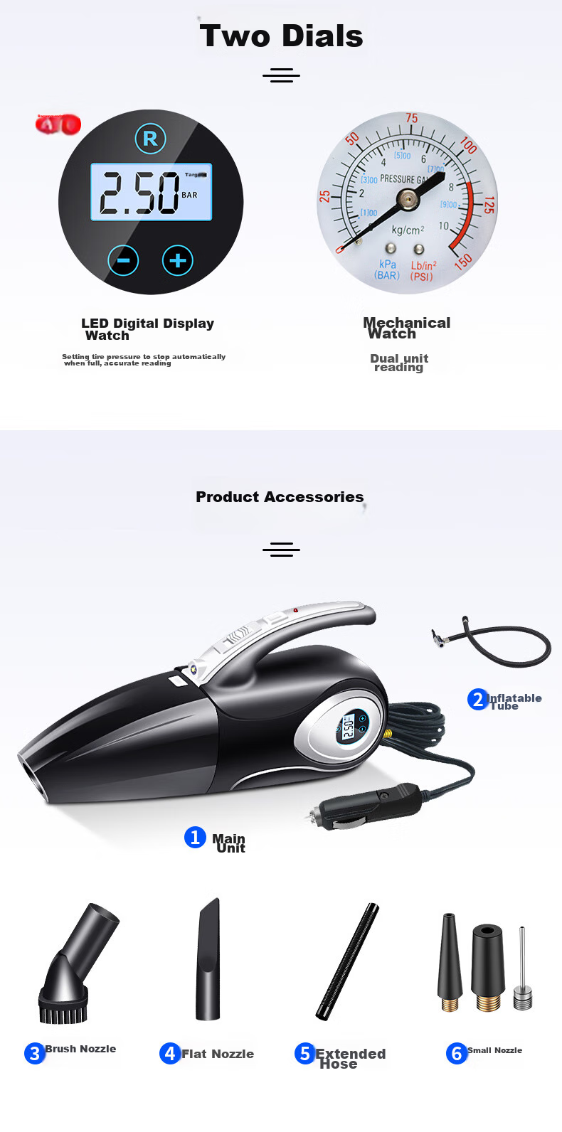 Jumu Car Air Pump And Vacuum Cleaner Combo, Portable Electric Tire Inflator with High Power for Car Use 18