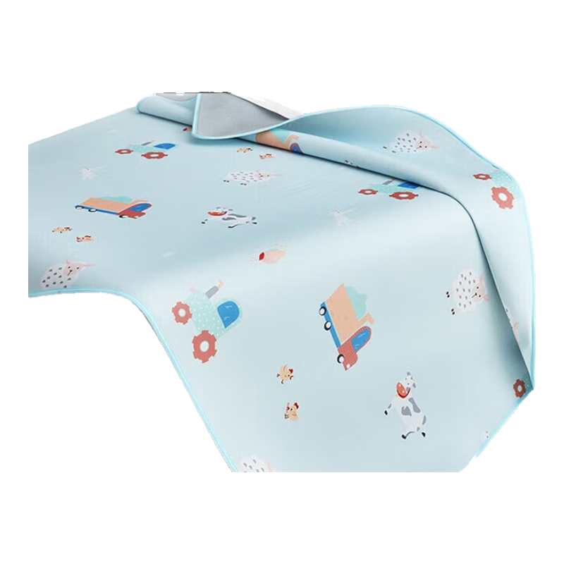 Luolaikids Happy Farm Class A Ice Silk Cooling Mat, Single Person, Two-Piece Set, Blue, 90*195 [Washable]