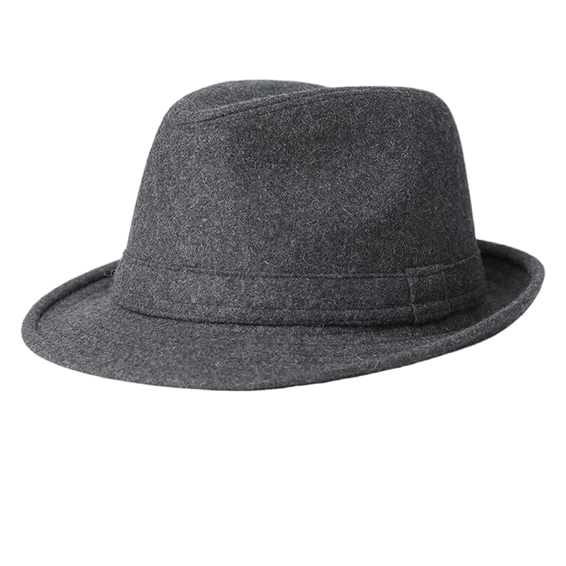 Hengyuanxiang Men's Middle-aged and Elderly Wool Felt Fedora Hat Vintage Spring Autumn Gentleman Hat Black