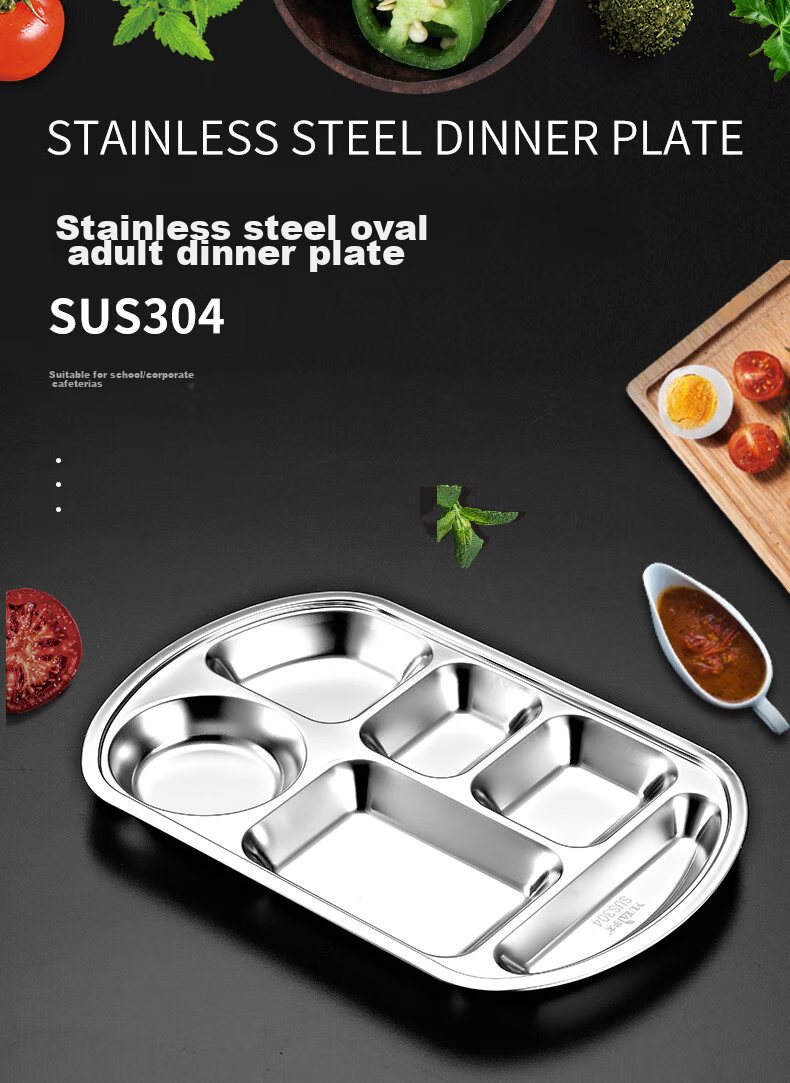 YUTAI 304 Stainless Steel Lunch Box with Five Compartments, Deep Divided Bento Box with Lid for Cafeteria S5G 1