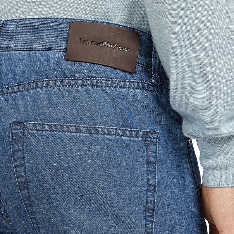 杰尼亚(zegna) 2021春夏款 男士棉质混纺牛仔裤浅蓝色 uwi91-js02-003