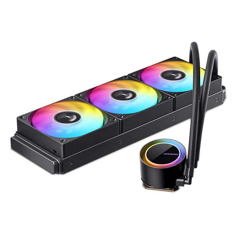 JONSBO TG-360 Black All-In Liquid Cooler (Hidden Cable Management, 5V ARGB Sync, Damp Rotating Logo, PWM Temperature-Controlled Fan)