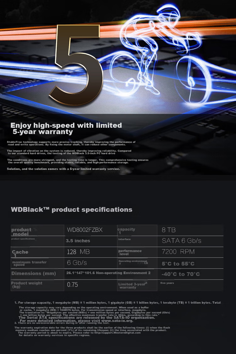 Western Digital (WD) 8TB Desktop Gaming Mechanical Hard Drive, WD_BLACK, SATA 7200 RPM to 256MB CMR Vertical, 3.5-Inch WD8002FZBX 4