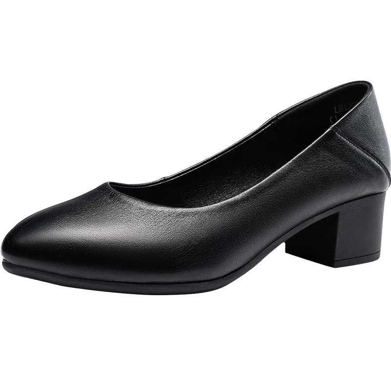LAORENTOU Women's Shoes, Chunky High Heels, Work Shoes for Office, Shallow Round Toe Slip-On Pumps, Mom Shoes, LB12209, Black, Size 40