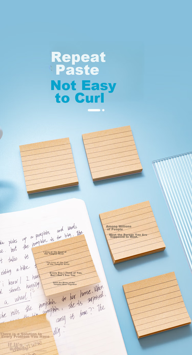 NVV Kraft Paper Sticky Notes, 400 Sheets in Total, Label Stickers, Adhesive Horizontal Lines, Memo Pad, Message Paper, Memo Pads, Office Supplies, Kraft Horizontal Striped Version, 5-Pack BL-11 9