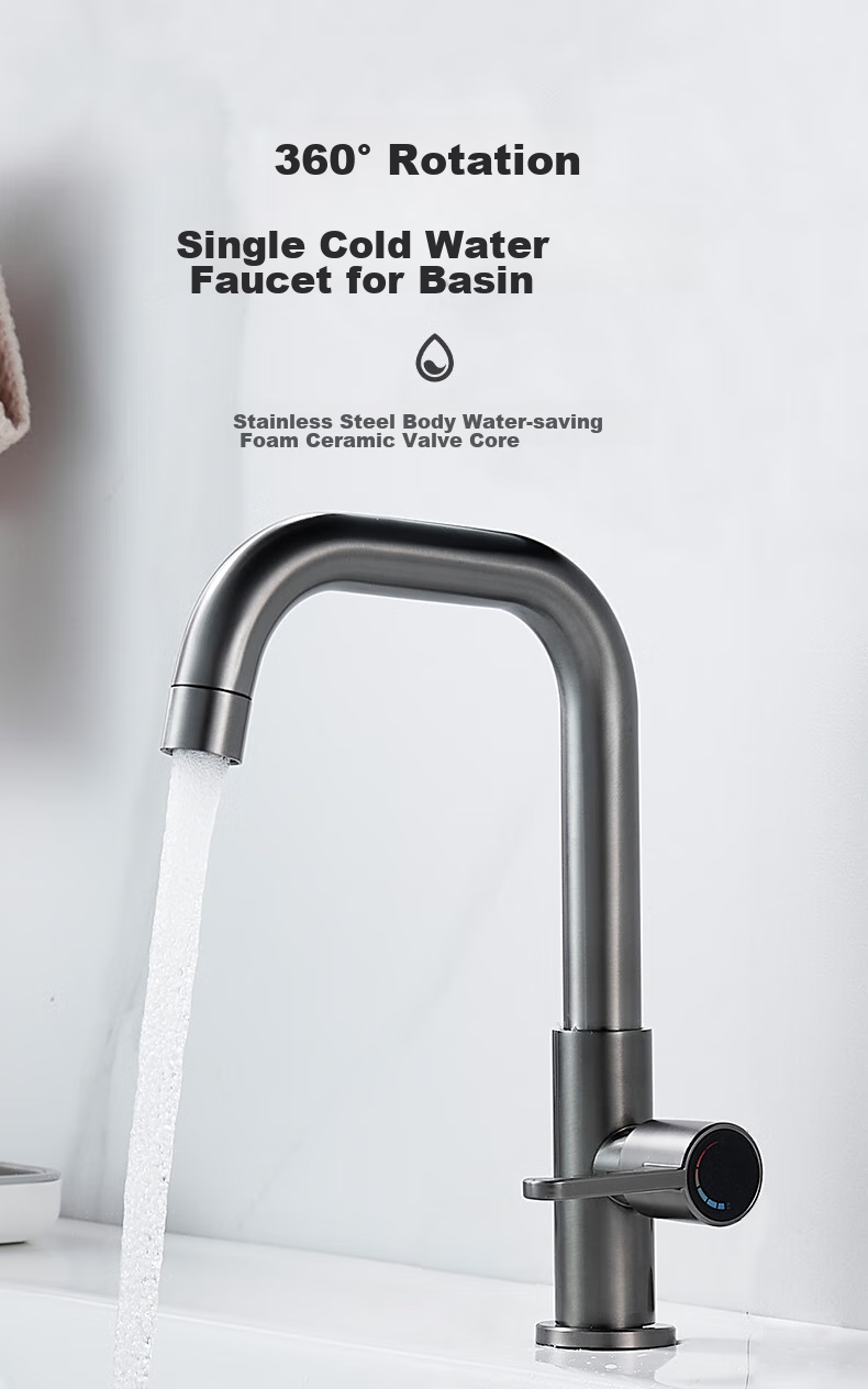 BSITN Basin Faucet, Stainless Steel Cold Water Tap, 7-Shaped Bathroom Cabinet Faucet, B069 1