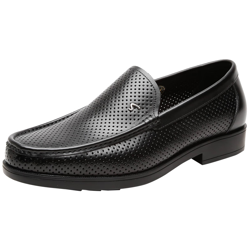 SATCHI Men's Shoes, Breathable Leather Shoes for Men, Hollow-Out Men's Leather Shoes, Sandals, Business Casual Shoes, 752143078Z, Black, Size 39