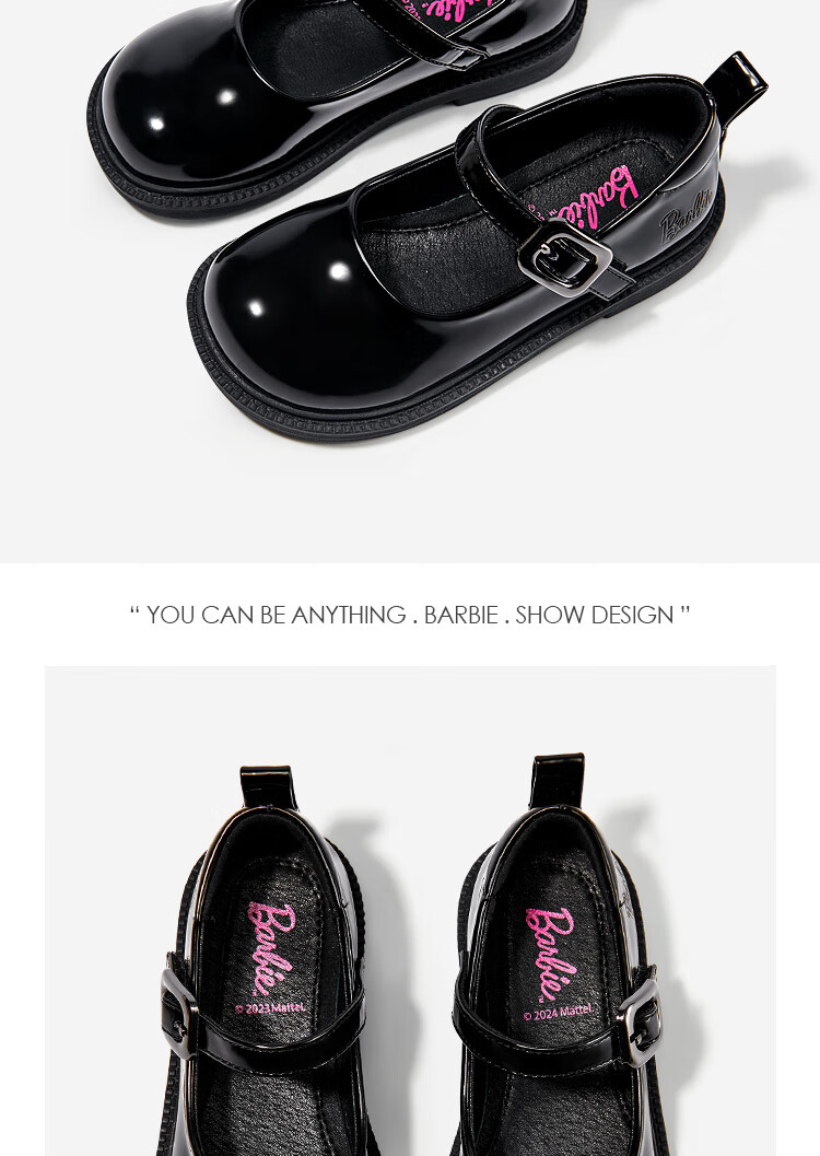 Barbie Girls' Black Leather Shoes, Spring And Autumn Soft-Soled Leather Shoes, Stylish Performance Shoes DA6267 Black Size 31 9