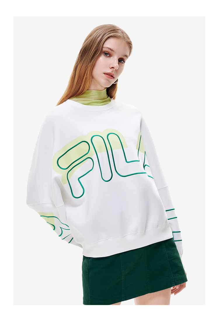 fila斐乐官方女子圆领卫衣2022年春季套头衫女倪妮同款流年白wt17088