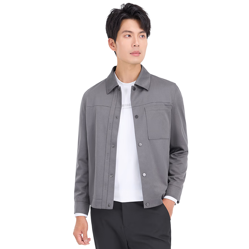 Laxdn Men's Jacket Autumn Winter Suede Fabric Warm Lightweight Business Casual Outerwear Medium Gray 2XL