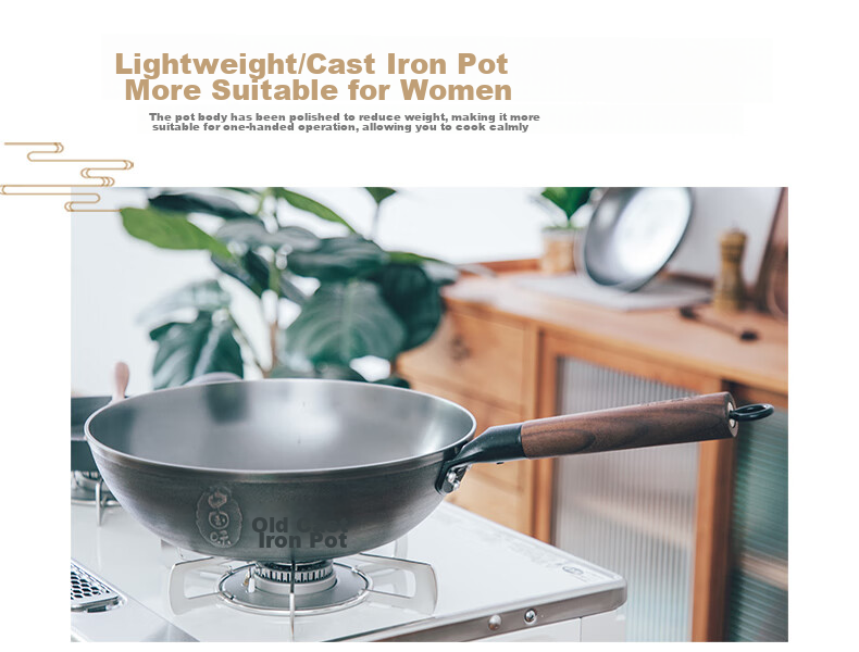 Dianjiang Cast Iron Wok, 30cm Thick, Plain Bottom, No Coating, Traditional Style, for Home Cooking 5