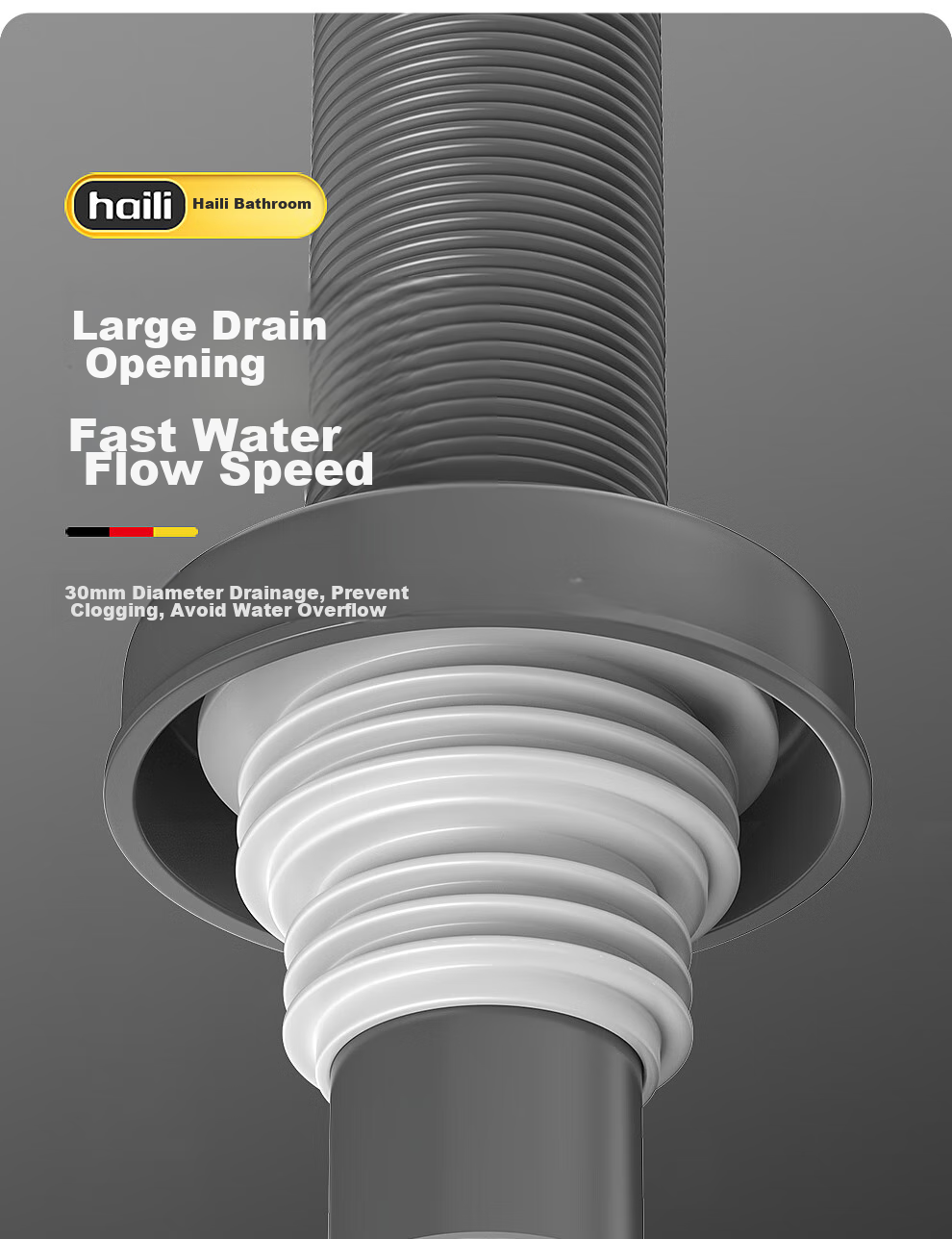 Haili Sink Drain Pipe, Anti-Odor Basin Drain, Flexible Hose Wall Drainage Pipe, ABS Material, 73318Q 14