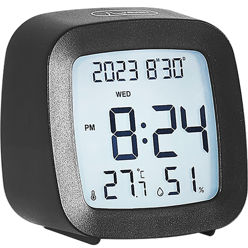 BBA [Long-Lasting Battery Life] Alarm Clock Thermometer Hygrometer, Student-Specific Electronic Clock, Multifunctional Children's Bedside Desktop Small Alarm Clock, 2306 Black