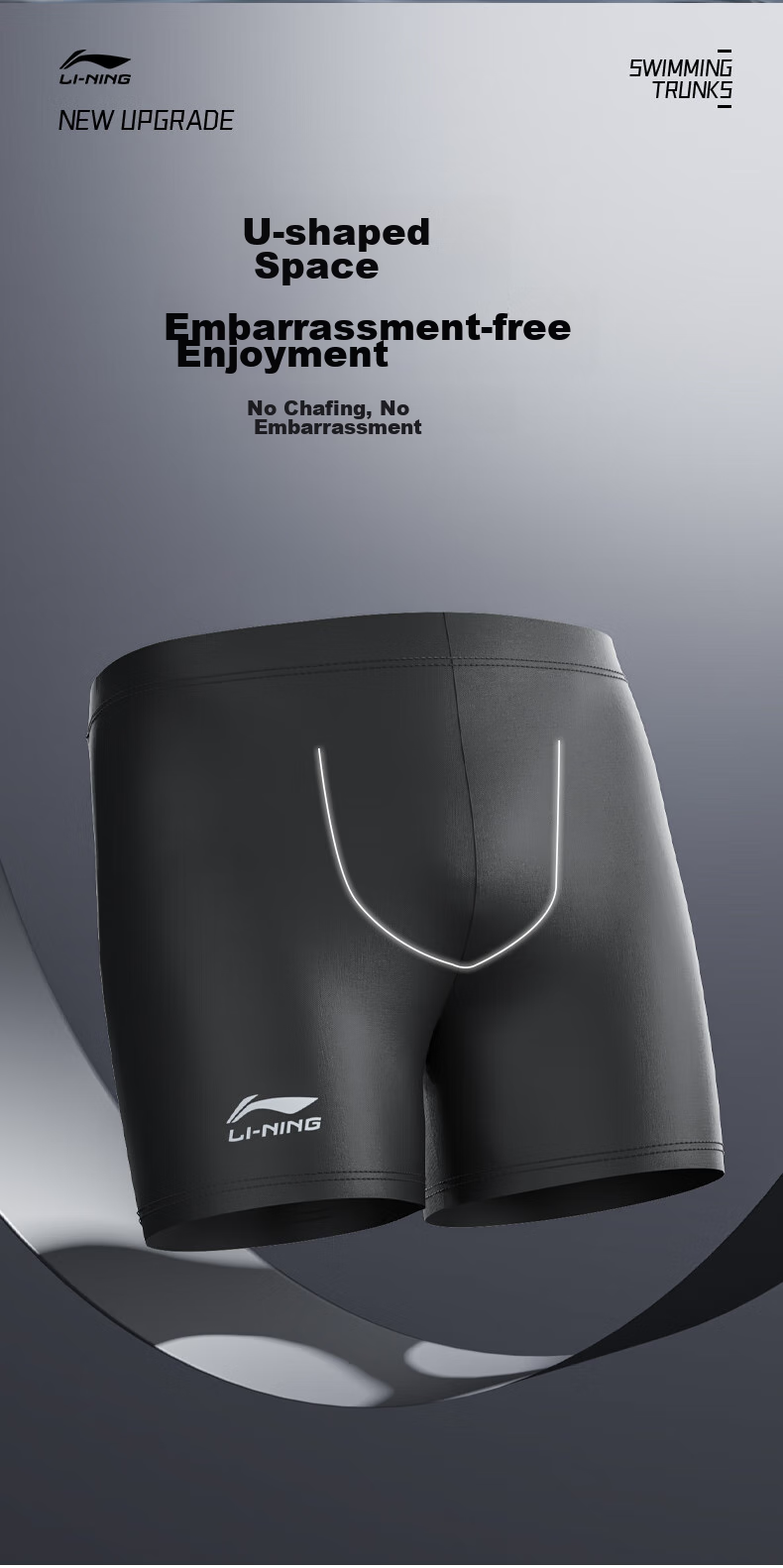 Li-Ning Swimming Trunks, Goggles, And Swim Cap Three-Piece Set for Men, Quick-Drying Anti-Embarrassment Swimming Training Equipment 312 Square Leg, XXL 4