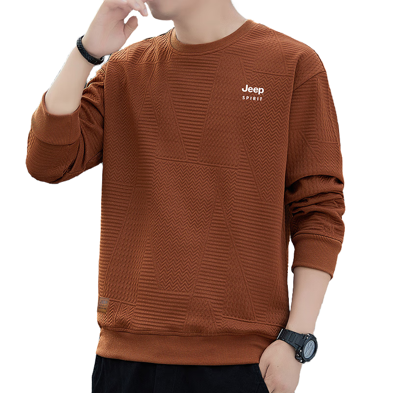 JEEP SPIRIT Men's Waffle Knit Sweatshirt, Long-Sleeve T-Shirt for Autumn, Casual Loose-Fitting Men's Clothing, Trendy Top