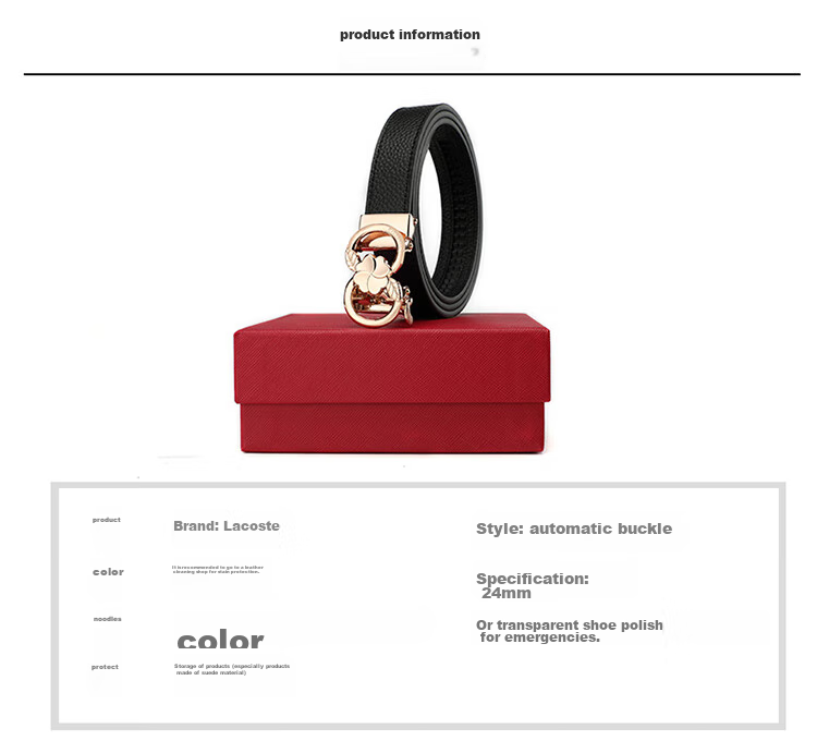 CROCODILE Top-Grain Leather Fashion Belt for Women, Automatic Buckle, Exquisite And Simple Waist Belt T3707 Black Gift Box Set 9