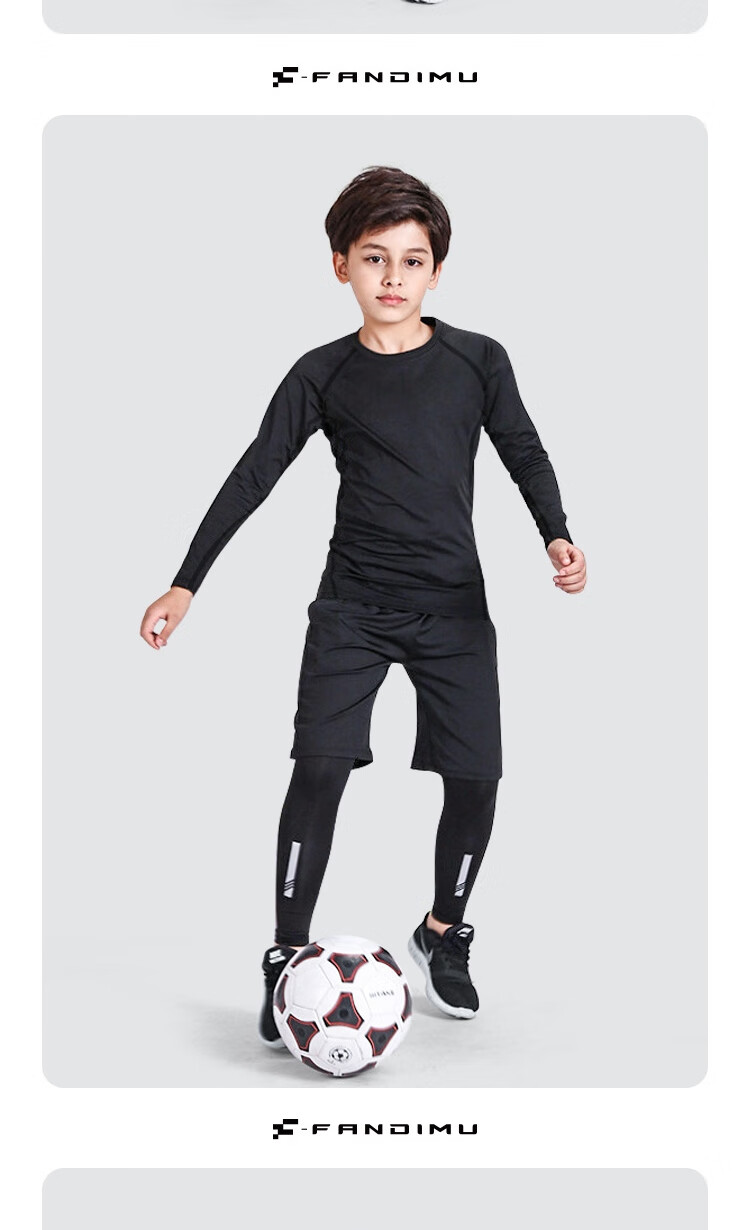 Fandimu Children's Sports Set, Boys' Tight-Fitting Breathable Track Training Running Youth Undershirt Basketball Uniform Four-Piece Set 14