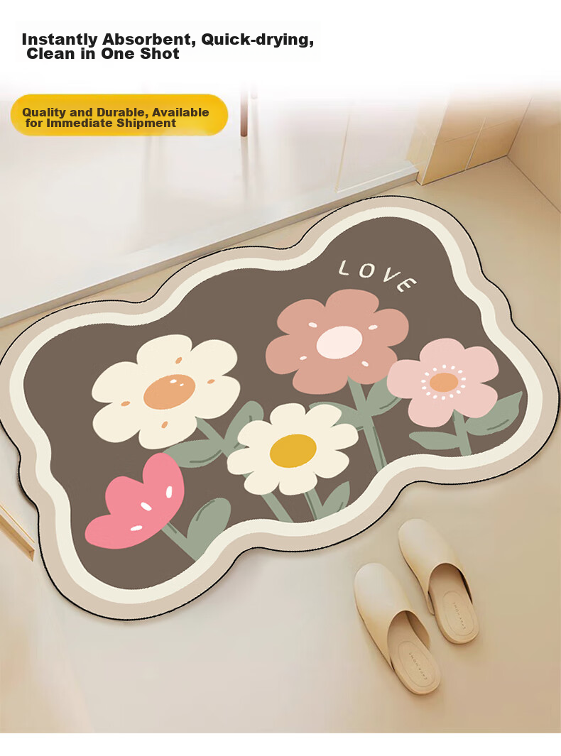 Qimian Bathroom Mat, Absorbent Non-Slip Foot Mat for Bathroom Entrance, Quick-Drying Anti-Slip Floor Mat for Restroom, Huamian Pattern, 50*80cm 1