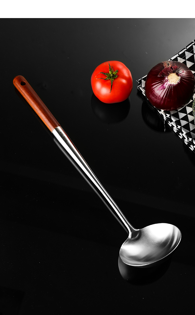 Canjiangjun 304 Stainless Steel Large Soup Ladle, Household Long-Handled Anti-Scalding Heat-Resistant Wok Ladle with Rosewood Handle, Frying Ladle, Porridge Ladle 2