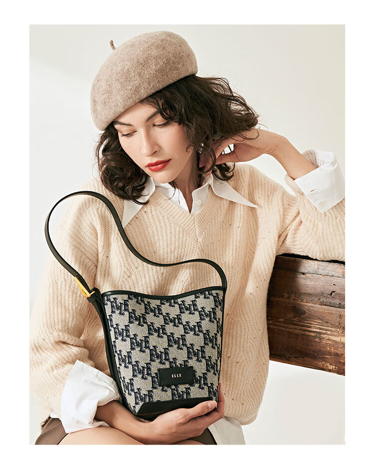 ELLE New Women's Handbag, Monogram Bucket Bag, Tote Bag, Commuter Shoulder Bag, Underarm Bag, Birthday Gift, 23025 1