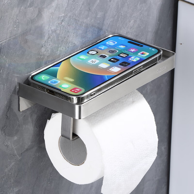Huxiansen Toilet Paper Holder, No Drilling Required, 304 Stainless Steel, Wall-Mounted Roll Paper Rack with Storage Shelf for Bathroom 5
