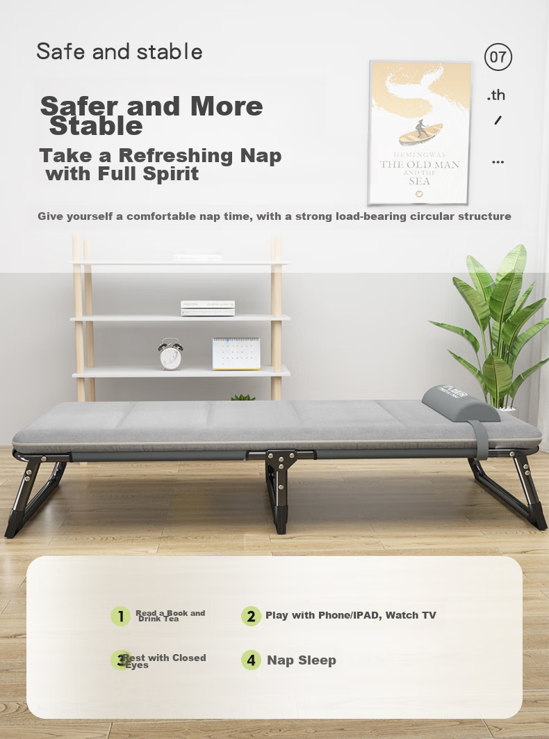 Nanjiren Folding Bed Single Bed Office Nap Bed Military Cot Accompanying Care Bed Two-Fold Bed with Comfortable Cotton Pad 7