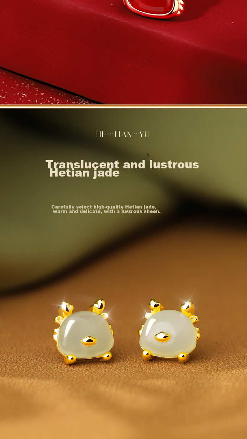 MANHE S925 Silver And Hetian Jade Earrings for Women, Zodiac Year Dragon Year Birthday Gift for Wife Or Girlfriend 5