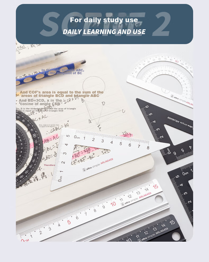 M&G Premium Series Aluminum Alloy Ruler Set for Students' Drawing, Professional Exam Drawing (15cm Straight Ruler + Two Triangle Rulers + Protractor) ARLN0459 6