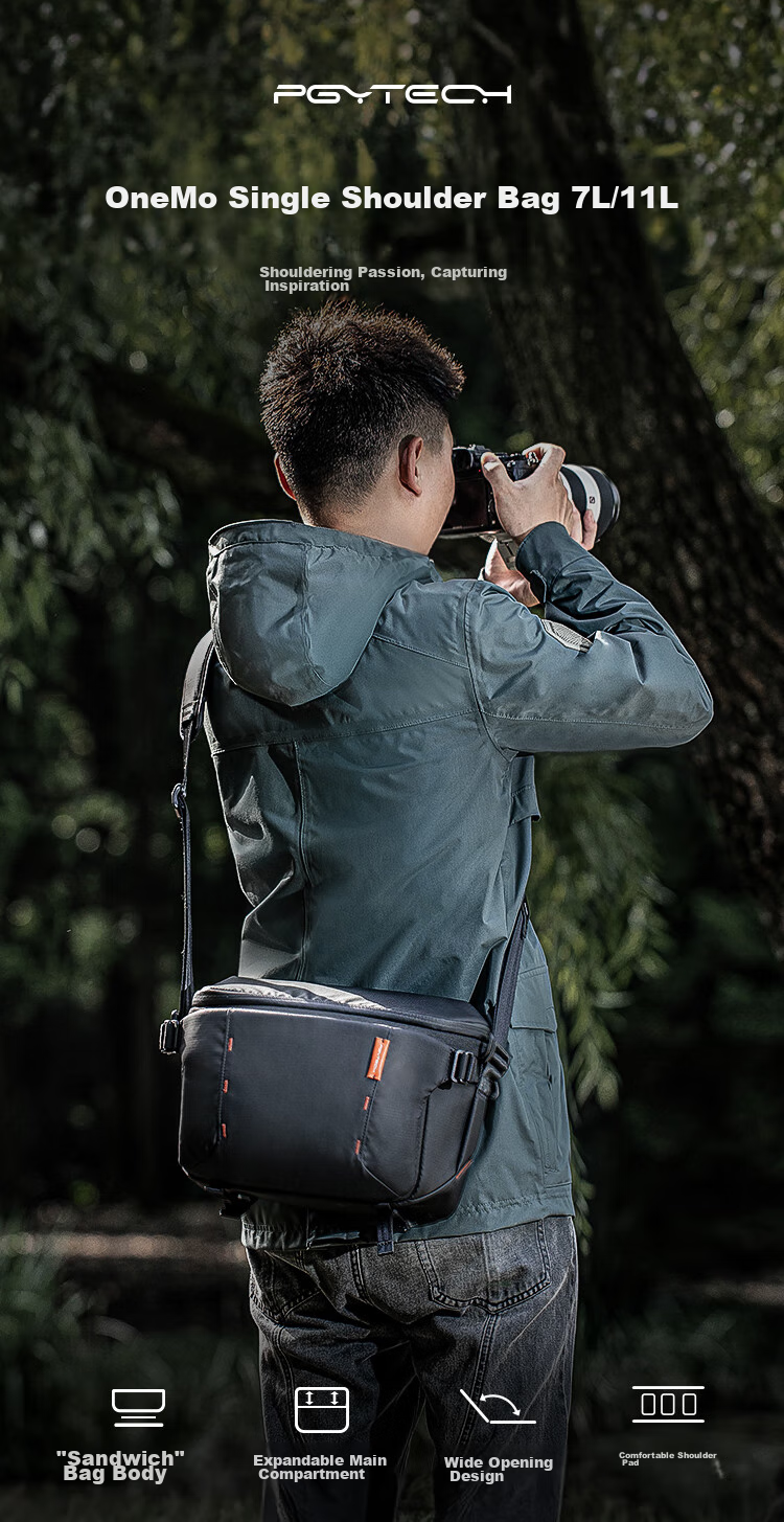 PGYTECH Dandelion Shoulder Bag, OneMo Camera Bag, DSLR Crossbody Bag, Fuji Nikon Canon Camera Bag, Stabilizer Storage Bag, OneMo Sling Shoulder Bag, 7L Camouflage Gray 1