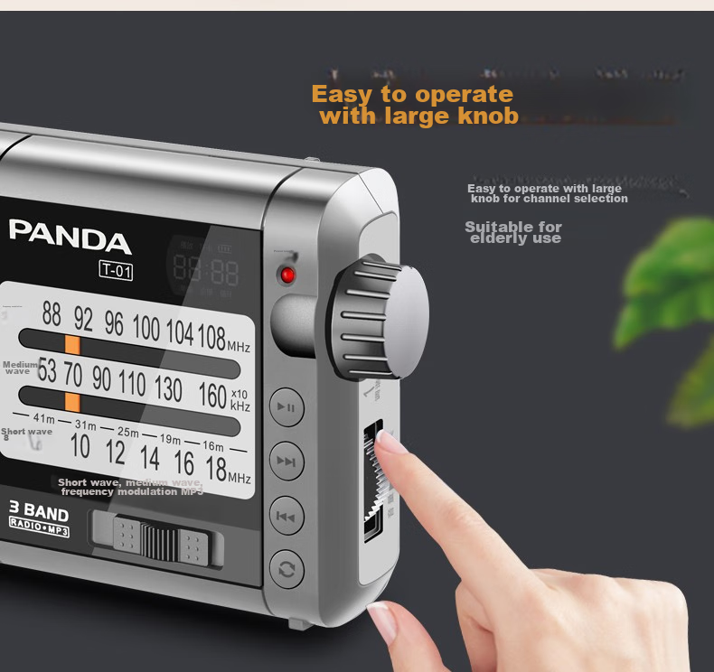 Panda T-01, Gift for The Elderly, Mini Three-Band Semiconductor, Full Band Radio, Card-Slot Lithium Battery Digital Audio Player (Silver) 4