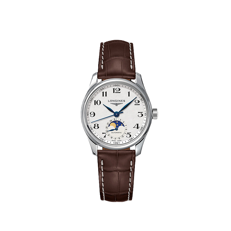 LONGINES Swiss Watch, Master Collection Moonphase Wristwatch, Women's Leather Strap Mechanical Watch L24094783