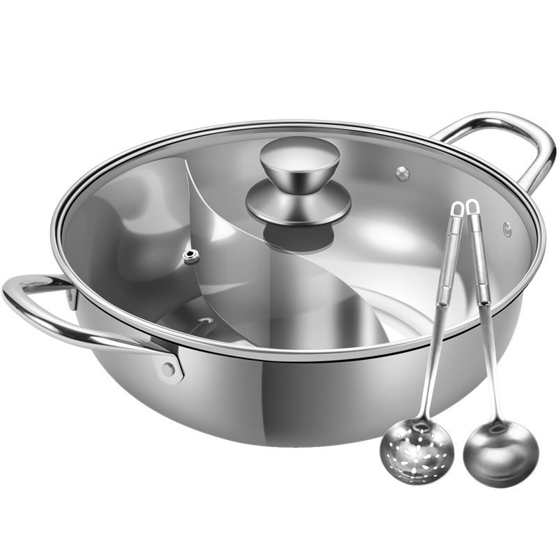 COOKER KING Dual-Sided Hot Pot, 304 Stainless Steel, 32cm Cookware, Easy to Clean, Compatible with Induction, Gas, And Open Flame Stoves