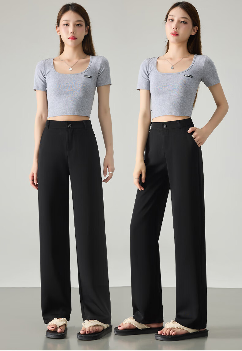 LangSha High Waist Straight Leg Suit Pants for Women Spring Summer Lightweight Draped Slim Wide Leg Casual Work Trousers 2