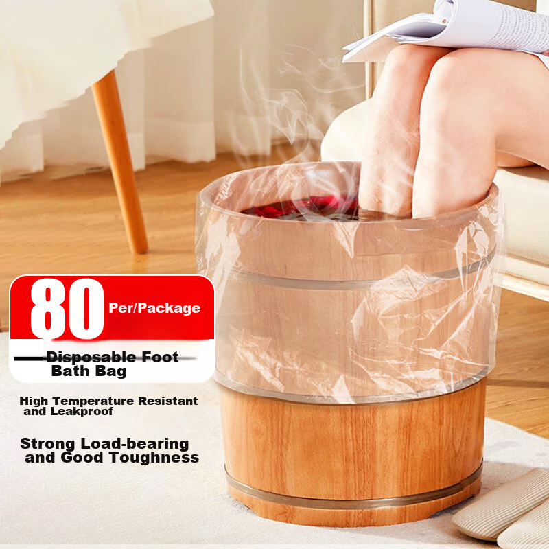 Jiebishi Disposable Foot Bath Bags, 80-Pack, Plastic Bags for Soaking Feet, Thickened Foot Therapy Bags for Wooden Buckets And Foot Wash Basins