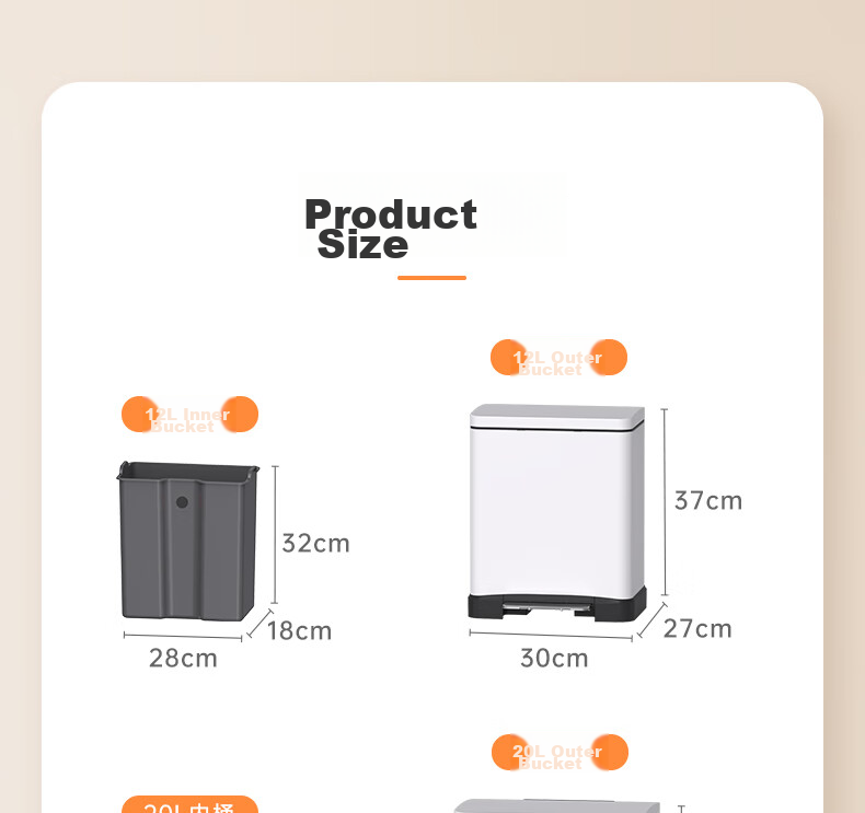 BOBO Stainless Steel Kitchen Trash Can, 20L Titanium Gray Foot Pedal Trash Can with Lid, Large Size for Living Room And Home Use, Model 8858 13