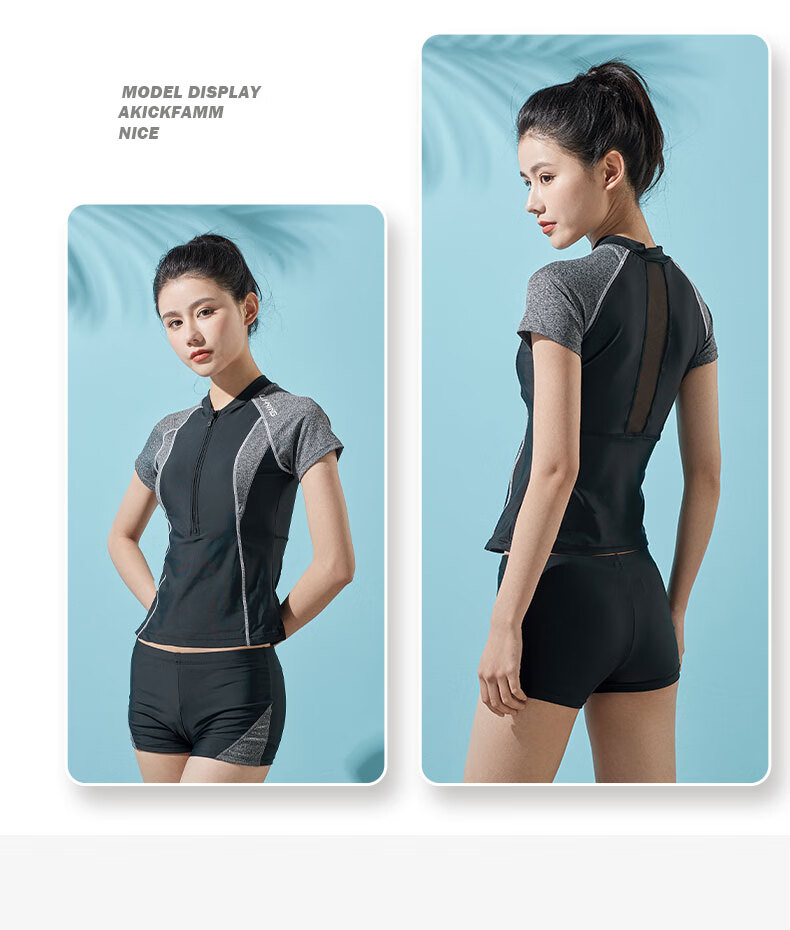 Li-Ning Women's Two-Piece Swimsuit, Sports Casual Set, Tummy Control Slimming, Beach Vacation Hot Spring Swimwear, 363 Black XXL 11