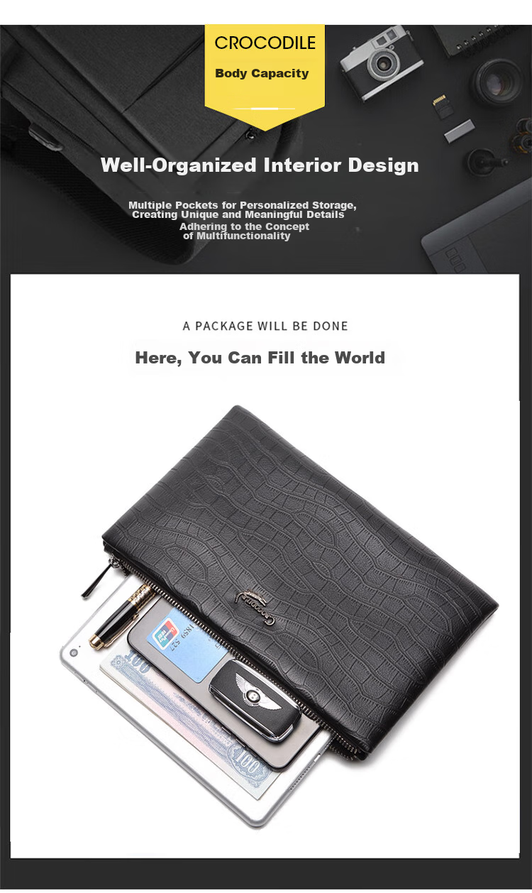 CROCODILE Napa Leather Men's Clutch Bag, Business-Style Handheld Purse, Gift T206 for Boyfriend 6