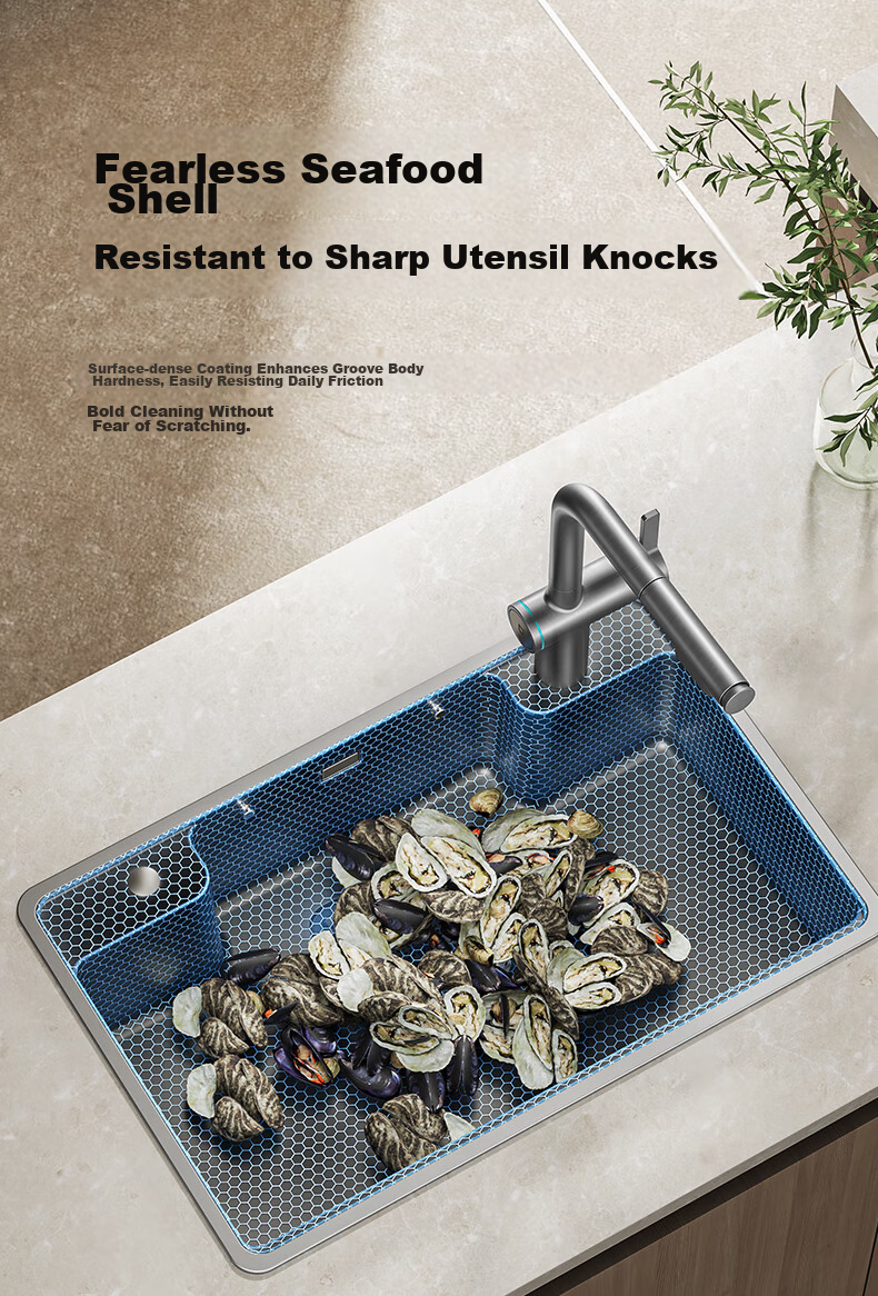 JOMOO Stainless Steel Multifunctional Nano Gray Large Single Bowl Sink with Garbage Collection And Storage, Vegetable Washing Basin, 70*48 Cm with Faucet, 02278 21