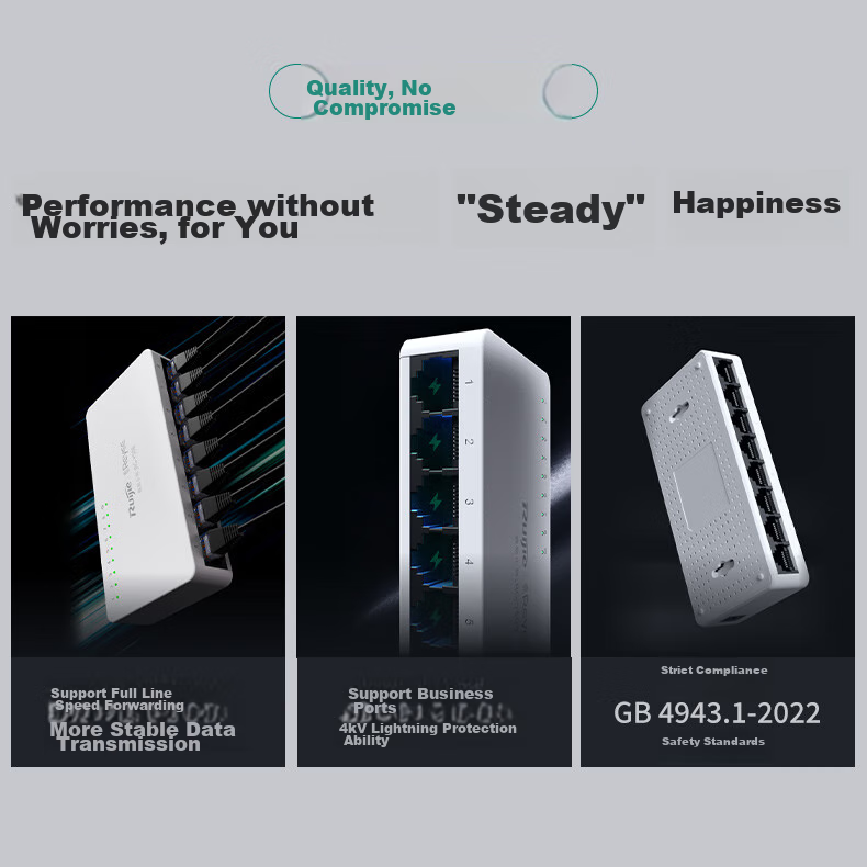 Ruijie 8-Port 100Mbps Unmanaged Lightning-Proof Switch RG-YS08, Eight-Port Network Full-Line Forwarding Data Stable Plug-And Home Business Dormitory Monitoring Splitter 1