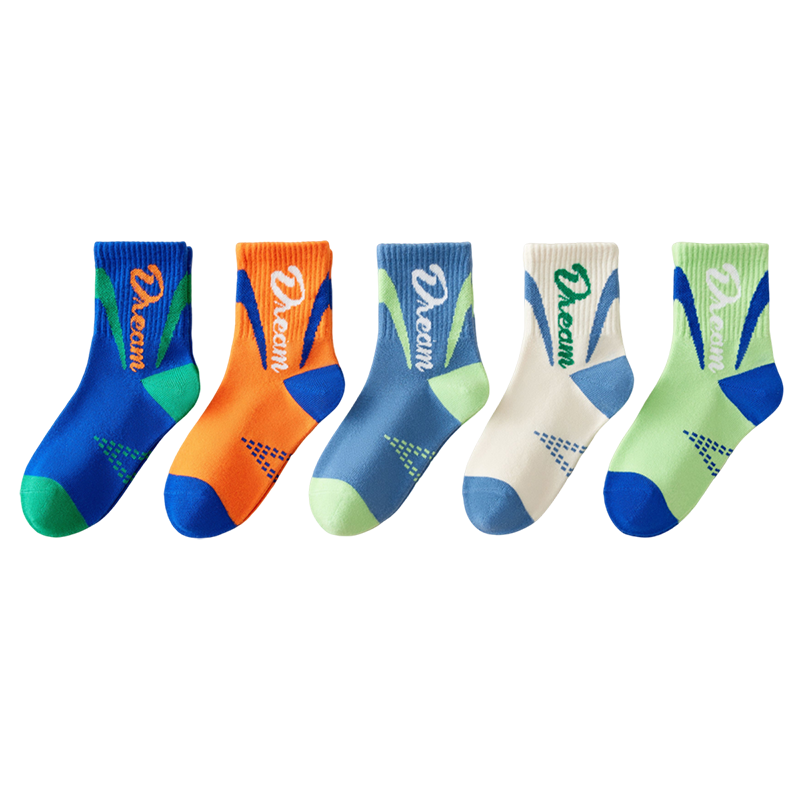 LangSha Children's Socks, Boys' Mid-Calf Cotton Socks for All Seasons, Trendy Sports Student Socks for Older Kids And Teenagers, 5 Pairs Per Pack