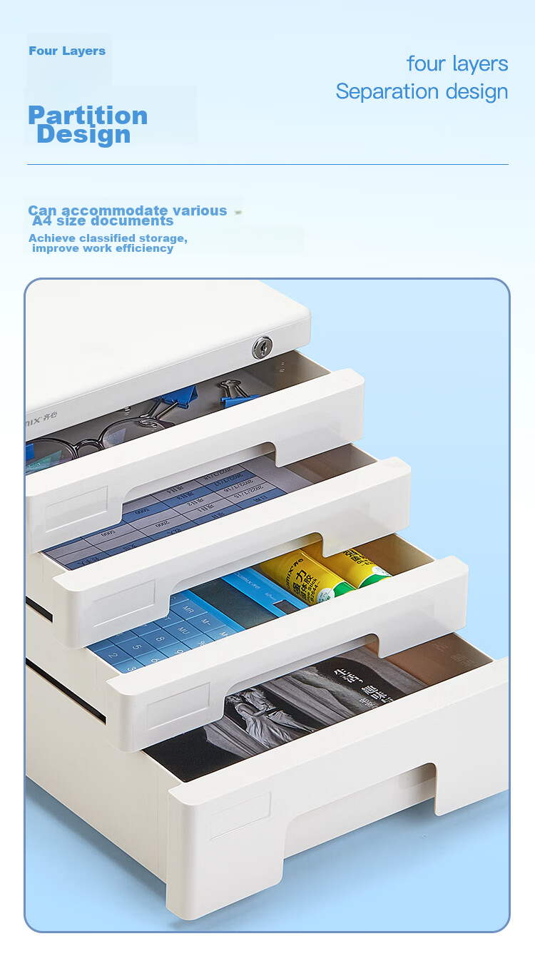 COMIX 4-Tier Desktop Storage Box File Cabinet Organizer Drawer A4 Plastic Handle Document Classification Storage Gray EB708 3