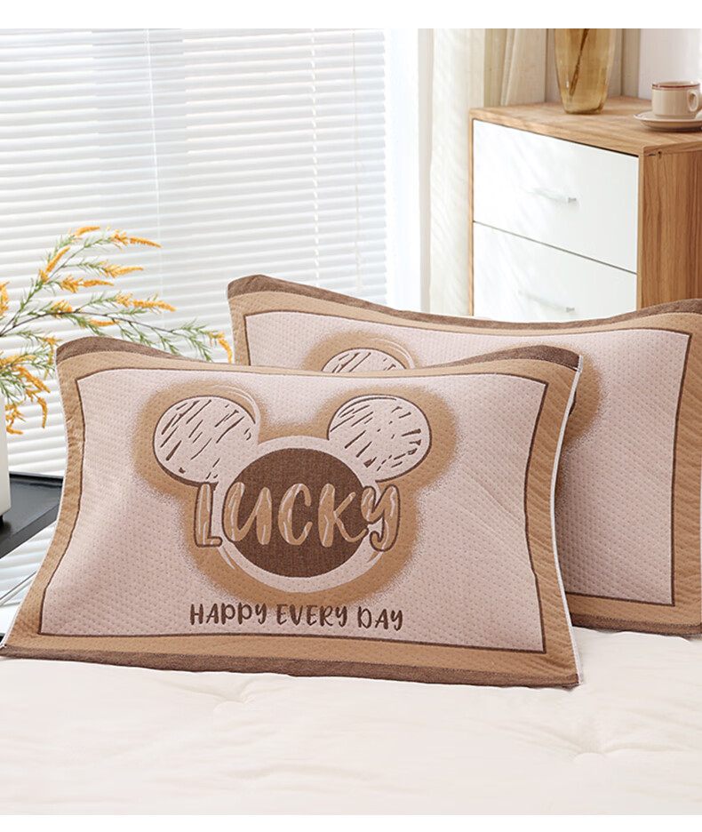 Grace 7A Antibacterial Four-Layer Breathable Extra Large Thick Gauze Pillowcase, Childhood Memories - Coffee, 78*52cm, One Pair 4