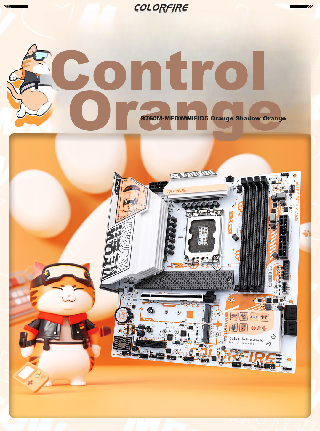 Colorful COLORFIRE B760M-MEOW WIFI D5 Orange Cat Motherboard DDR5 Supports CPU14600KF/12700KF (Intel B760/LGA 1700) 1