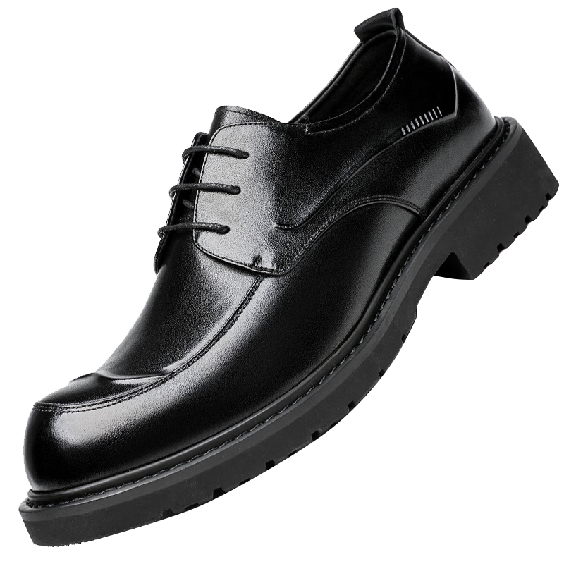 CARTELO Top-Grain Leather British-Style Chunky Men's Shoes, Business Casual Men's Leather Shoes, Thick-Soled Height-Increasing Shoes for Men, 9726 Black, Size 39