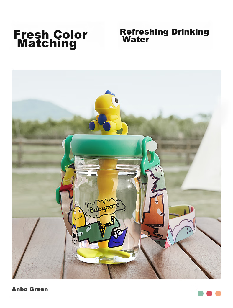 Babycare Dinosaur Straw Water Bottle for Children, Direct Drinking Cup for Toddlers, Kindergarten And Elementary School Water Bottle for School, Outdoor Sports Pink 11