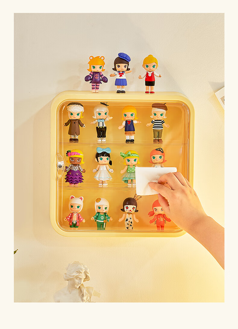 JEKO&JEKO Blind Box Display Case, Transparent Figurine Storage Box, Labubu Pop Mart Wall-Mounted Display Stand, Cream White 16
